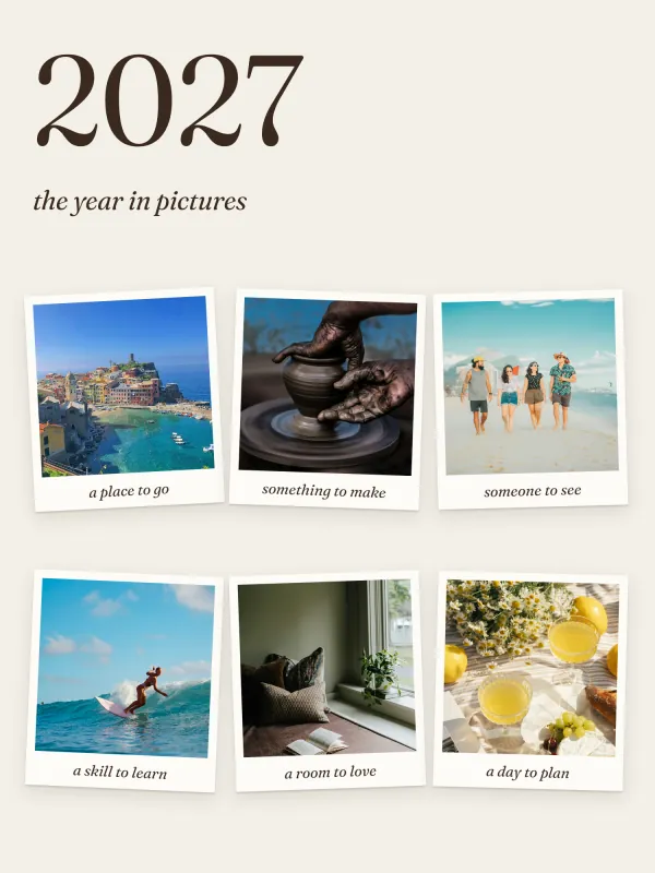 The Folio template, shown with sample photos: instant frames with captions on warm paper.