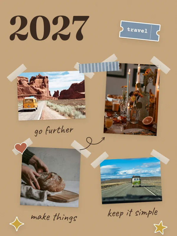 The Kraft and tape template, shown with sample photos: taped photos and handwriting on kraft paper.