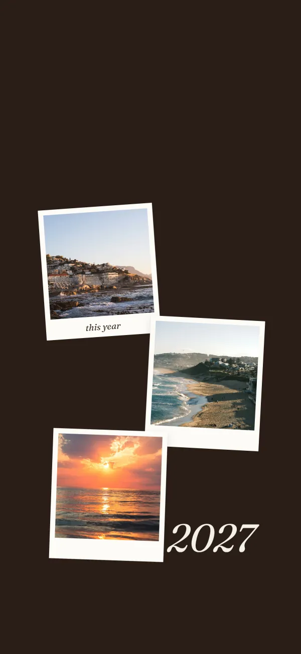 The Lock Screen template, shown with sample photos: three frames under the clock, on espresso.