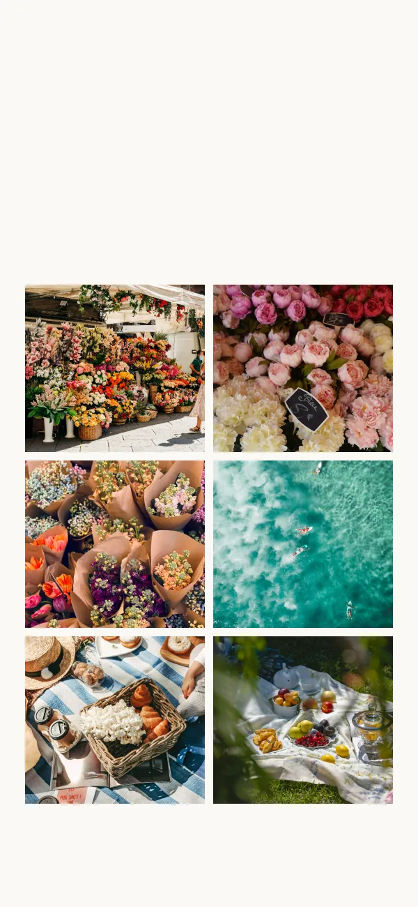 The Collage template, shown with sample photos: six photos in a grid below the clock.