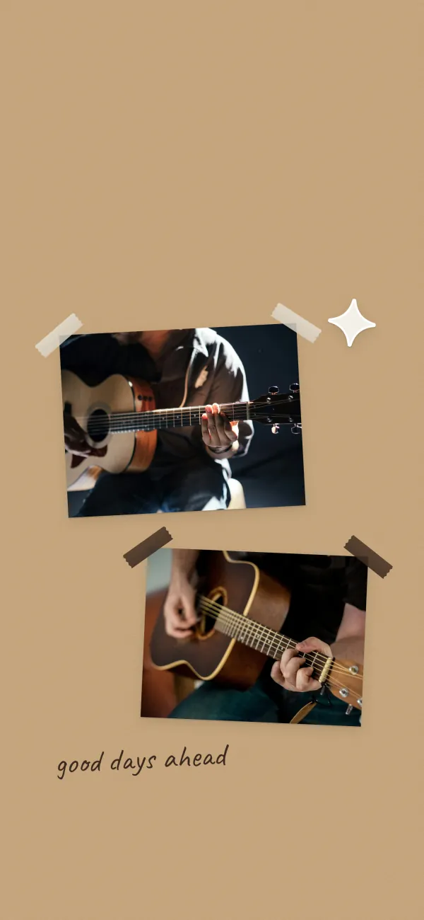 The Taped template, shown with sample photos: two taped photos and your words on kraft.